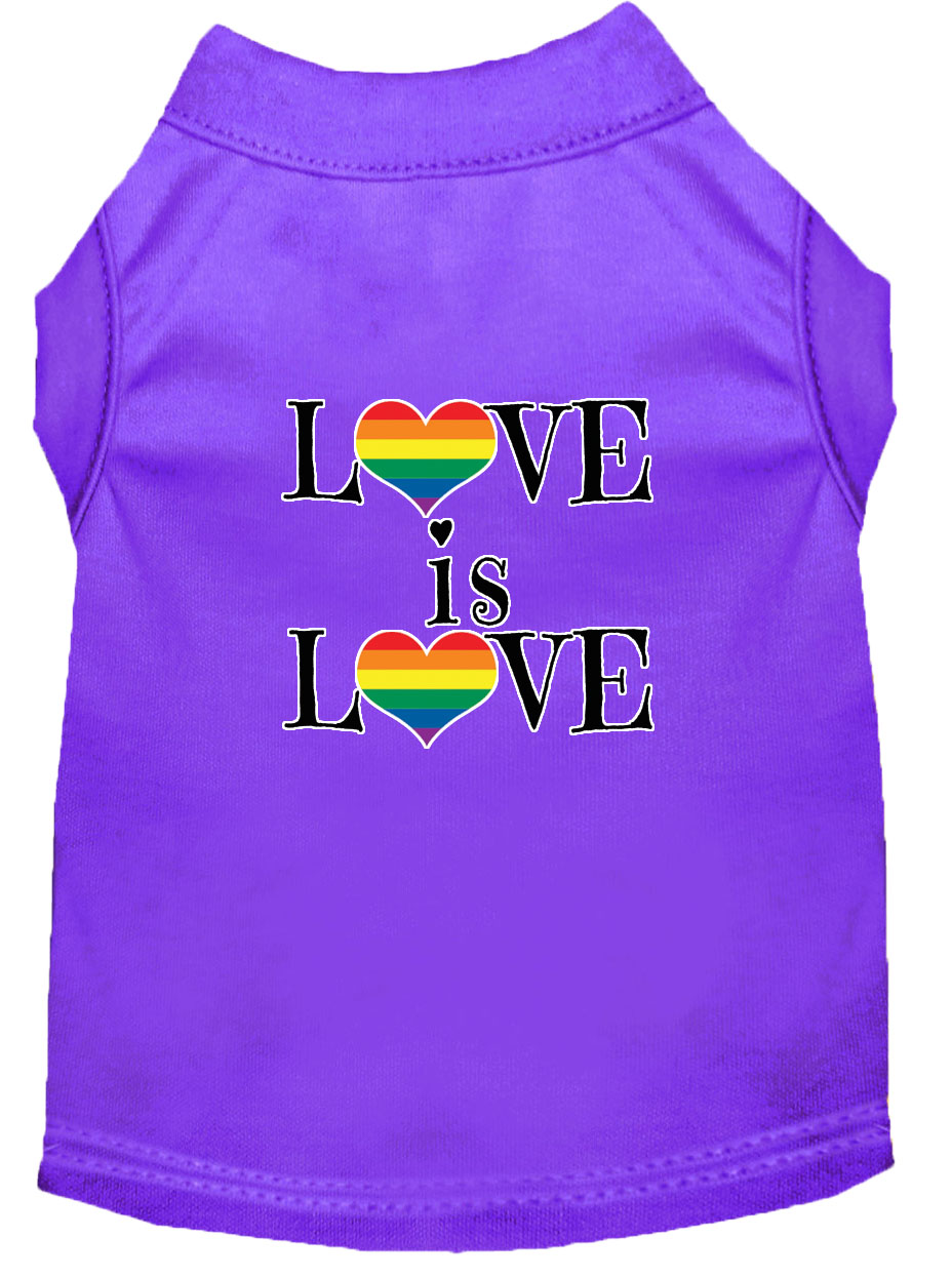 Love is Love Screen Print Dog Shirt Purple Lg